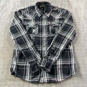 BKE Shirt Mens Medium Black‎ Plaid Western Pearl Snap Long Sleeve Pockets